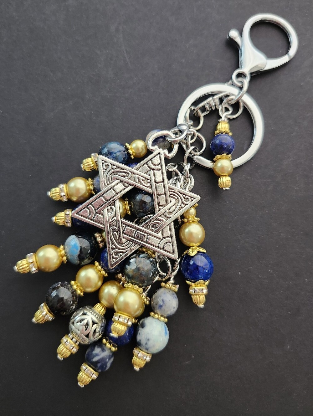 2-in- 1 Star of David Purse Charm Lapis Sodalite Agate Handcrafted